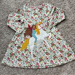 Mini Boden Floral Unicorn Dress with Long Sleeves